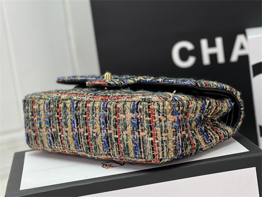 Cha.nel Medium Classic Flap Bag Tweed Gold Tone Metal Colorful A01112