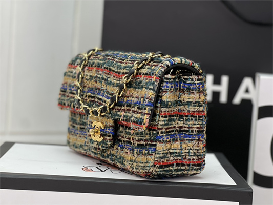 Cha.nel Mini Classic Flap Bag Tweed Gold Tone Metal Colorful A01116