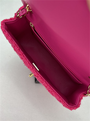 Cha.nel Mini Classic Flap Bag Tweed Gold Tone Metal Fuchsia A01116