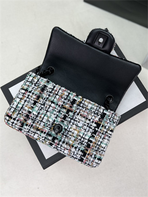 Cha.nel Mini Classic Flap Bag Tweed Colorful Black Tone Metal A01116