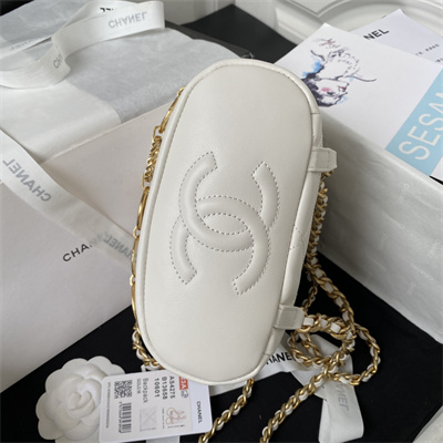 Cha.nel Backpack Lambskin Gold Tone Metal White AS4275