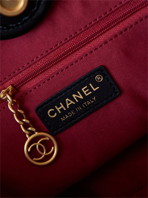 Cha.nel Deauville Small Shopping Bag Goatskin Leather Gold Tone Metal Black AS3257