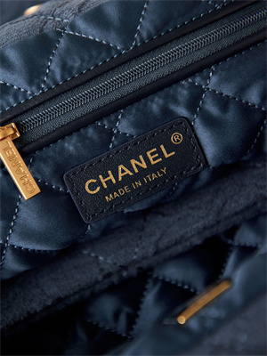 Cha.nel 22 Medium Handbag Velvet Gold Tone Metal Blue AS3261