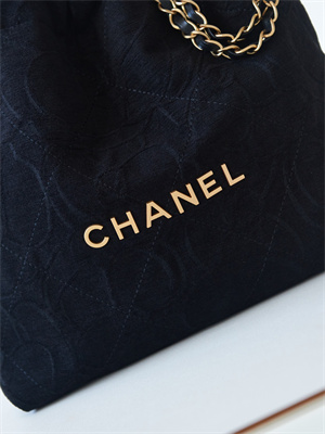 Cha.nel 22 Small Handbag Velvet Gold Tone Metal Black AS3260