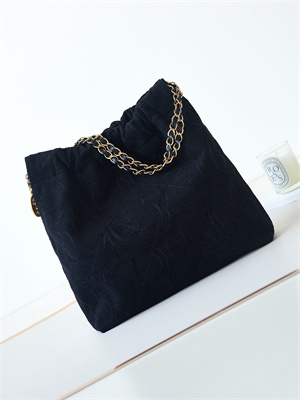 Cha.nel 22 Small Handbag Velvet Gold Tone Metal Black AS3260