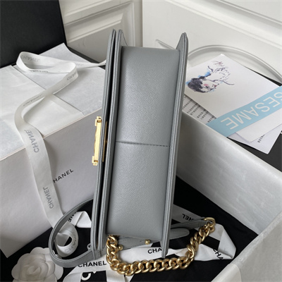 Cha.nel Medium Leboy Bag With Top Handle Grained Calfskin Gold Metal Grey A94804