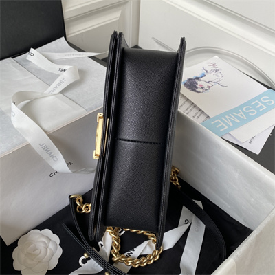 Cha.nel Medium Leboy Bag With Top Handle Grained Calfskin Gold Metal Black A94804