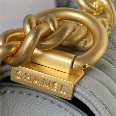 Cha.nel Small Leboy Bag With Top Handle Grained Calfskin Gold Metal Grey A94805