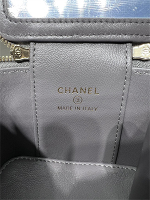 Cha.nel Vanity Case With Chain Lambskin Gold Tone Metal Grey AP2198