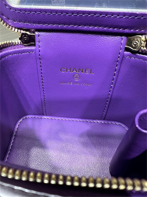 Cha.nel Vanity Case With Chain Lambskin Gold Tone Metal Purple AP2198