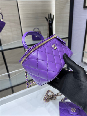 Cha.nel Vanity Case With Top Handle Lambskin Gold Tone Metal Purple AP2199