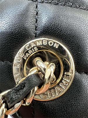 Cha.nel Vanity Case With Chain Lambskin Gold Tone Metal Black AP2581