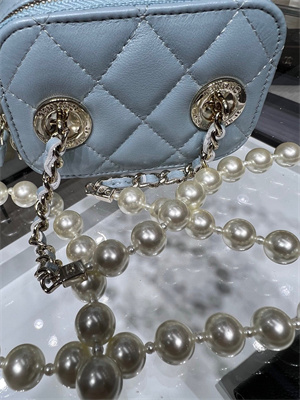 Cha.nel Vanity Case With Chain Lambskin Gold Tone Metal Blue AP2581