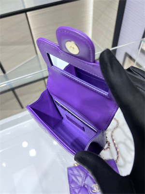 Cha.nel Vanity Case With Top Handle Lambskin Gold Tone Metal Purple AP2682