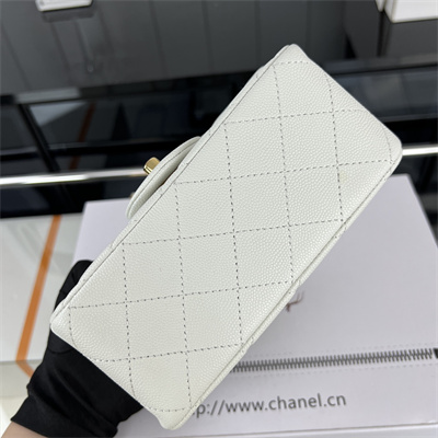 Cha.nel Super Mini Classic Flap Bag Grained Calfskin Gold Tone Metal White 01115