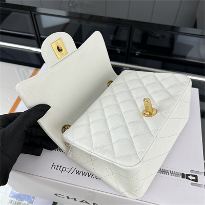 Cha.nel Super Mini Classic Flap Bag Grained Calfskin Gold Tone Metal White 01115
