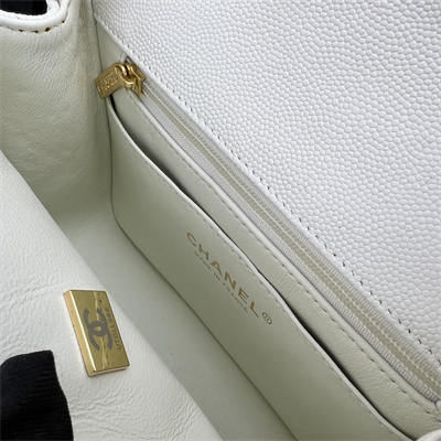Cha.nel Super Mini Classic Flap Bag Grained Calfskin Gold Tone Metal White 01115