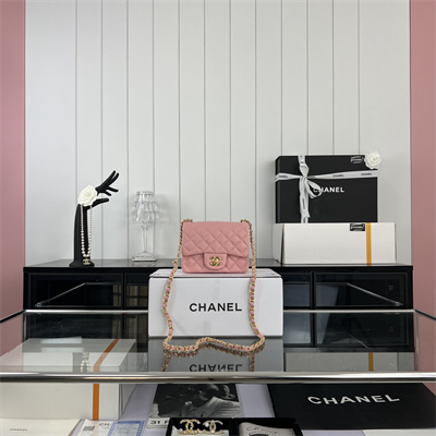 Cha.nel Super Mini Classic Flap Bag Grained Calfskin Gold Tone Metal Pink 01115