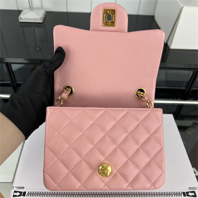 Cha.nel Super Mini Classic Flap Bag Grained Calfskin Gold Tone Metal Pink 01115