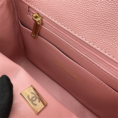 Cha.nel Super Mini Classic Flap Bag Grained Calfskin Gold Tone Metal Pink 01115