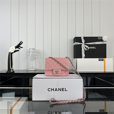 Cha.nel Super Mini Classic Flap Bag Grained Calfskin Silver Tone Metal Pink 01115