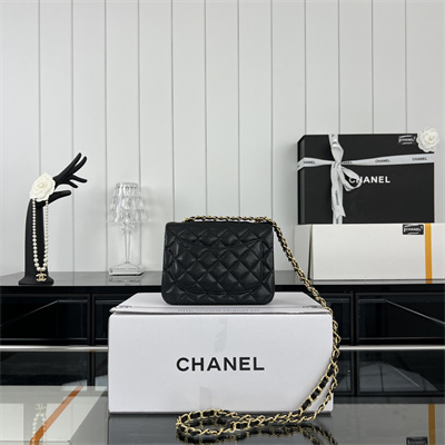 Cha.nel Super Mini Classic Flap Bag Grained Calfskin Gold Tone Metal Black 01115