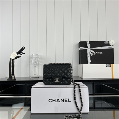 Cha.nel Super Mini Classic Flap Bag Grained Calfskin Silver Tone Metal Black 01115