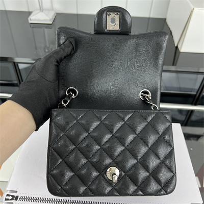 Cha.nel Super Mini Classic Flap Bag Grained Calfskin Silver Tone Metal Black 01115