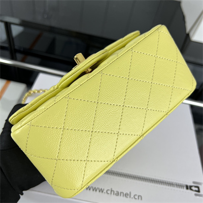 Cha.nel Super Mini Classic Flap Bag Grained Calfskin Gold Tone Metal Yellow 01115