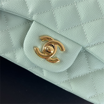 Cha.nel Super Mini Classic Flap Bag Grained Calfskin Gold Tone Metal Lt Green 01115