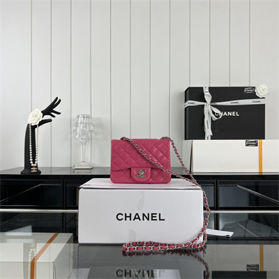 Cha.nel Super Mini Classic Flap Bag Grained Calfskin Silver Tone Metal Fuchsia 01115