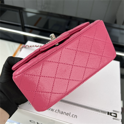 Cha.nel Super Mini Classic Flap Bag Grained Calfskin Silver Tone Metal Fuchsia 01115