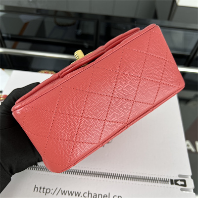 Cha.nel Super Mini Classic Flap Bag Grained Calfskin Gold Tone Metal Red 01115