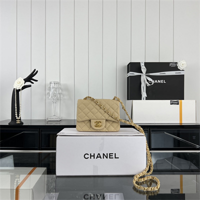 Cha.nel Super Mini Classic Flap Bag Grained Calfskin Gold Tone Metal Beige 01115