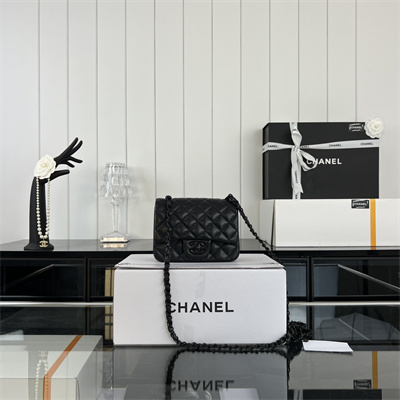 Cha.nel Super Mini Classic Flap Bag Lambskin Black Tone Metal Black 01115