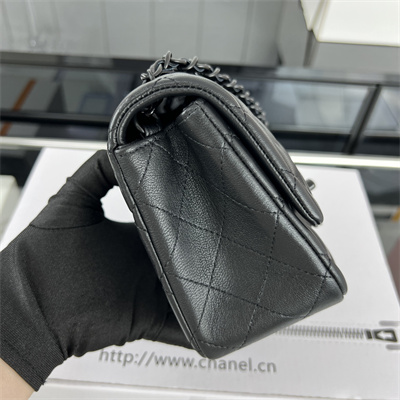 Cha.nel Super Mini Classic Flap Bag Lambskin Black Tone Metal Black 01115