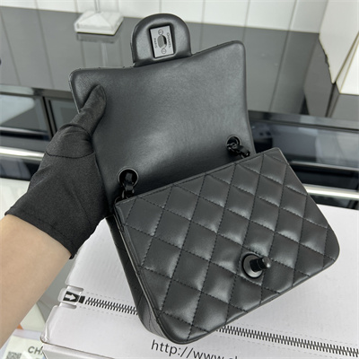 Cha.nel Super Mini Classic Flap Bag Lambskin Black Tone Metal Black 01115