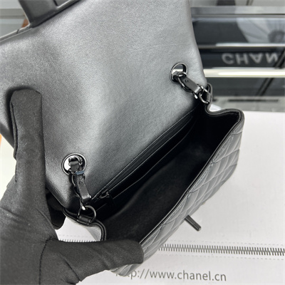 Cha.nel Super Mini Classic Flap Bag Lambskin Black Tone Metal Black 01115