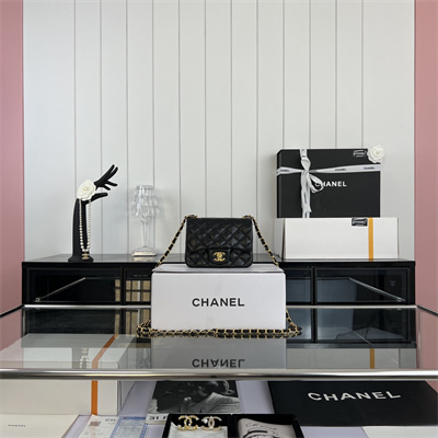 Cha.nel Super Mini Classic Flap Bag Lambskin Gold Tone Metal Black 01115