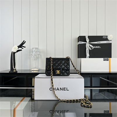 Cha.nel Super Mini Classic Flap Bag Lambskin Gold Tone Metal Black 01115