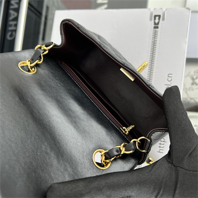 Cha.nel Super Mini Classic Flap Bag Lambskin Gold Tone Metal Black 01115