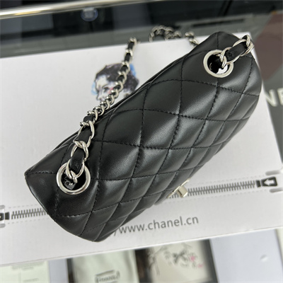 Cha.nel Super Mini Classic Flap Bag Lambskin Silver Tone Metal Black 01115
