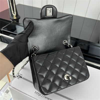 Cha.nel Super Mini Classic Flap Bag Lambskin Silver Tone Metal Black 01115