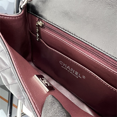 Cha.nel Super Mini Classic Flap Bag Lambskin Silver Tone Metal Black 01115