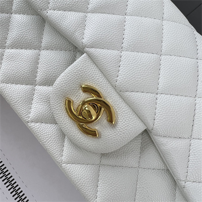 Cha.nel Mini Classic Flap Bag Grained Calfskin Gold Tone Metal White 01116