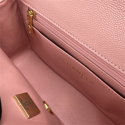 Cha.nel Mini Classic Flap Bag Grained Calfskin Gold Tone Metal Pink 01116