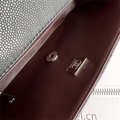 Cha.nel Mini Classic Flap Bag Grained Calfskin Silver Tone Metal Black 01116