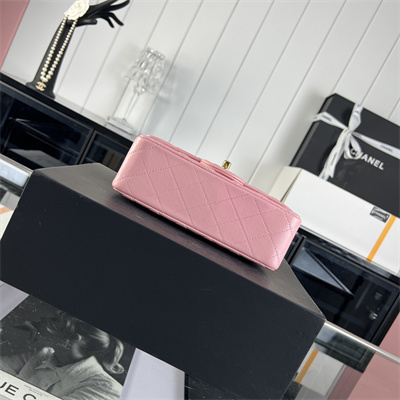 Cha.nel Mini Classic Flap Bag Lambskin Gold Tone Metal Pink 01116