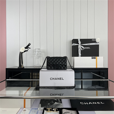 Cha.nel Mini Classic Flap Bag Lambskin Black Tone Metal Black 01116