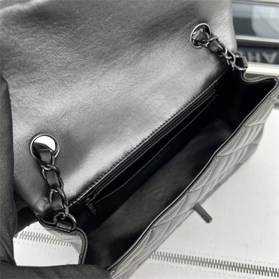 Cha.nel Mini Classic Flap Bag Lambskin Black Tone Metal Black 01116